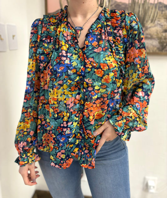 Ruffled Floral Long Sleeve Top