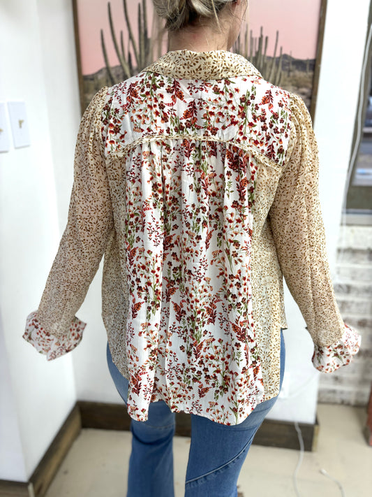Cream Floral Long Sleeve Top