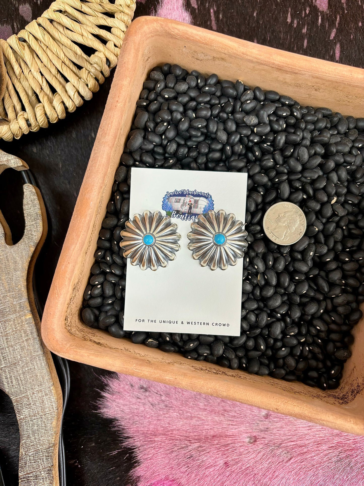 Large Authentic Turquoise Stud Earrings