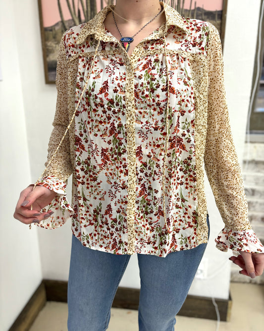 Cream Floral Long Sleeve Top