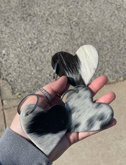 Cowhide Heart Keychains