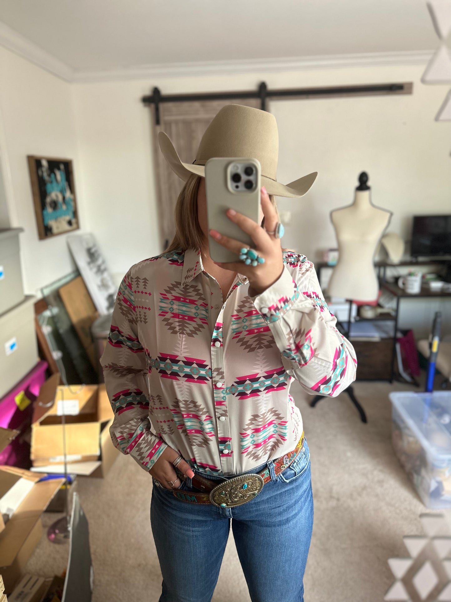 Wyoming Wind Pearl Snap Button Up