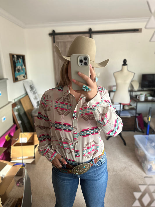 Wyoming Wind Pearl Snap Button Up