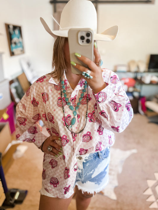 Jacey Disco Button Down Top